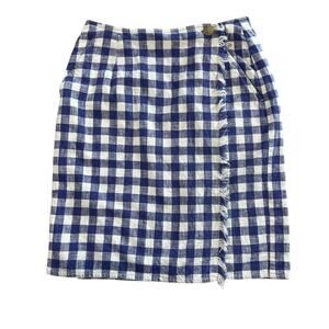 Lizsport 90’s high navy White Picnic Plaid Fringed Wrap Short Mini Skirt Size 6